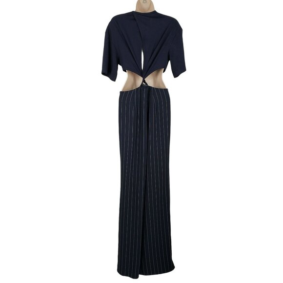 NEW Dion Lee Pinstripe Jumpsuit Navy Blue White Strips Side Cutouts - Picture 4 of 14